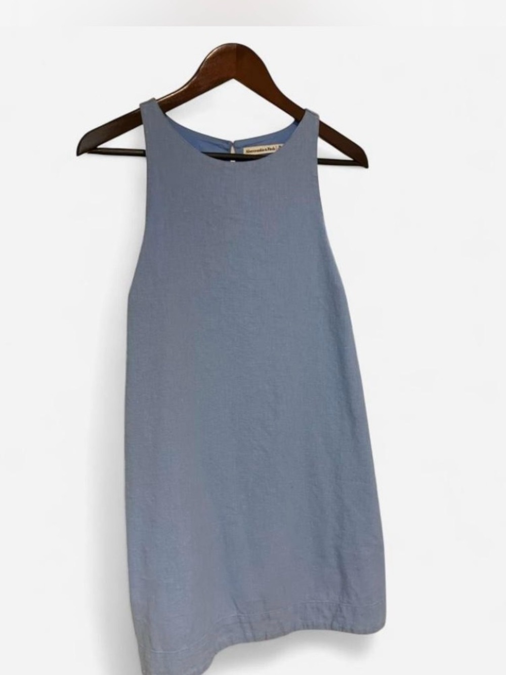 Abercrombie & Fitch Blue Linen Blend Midi Sleeveless Shift Dress Side Pockets M